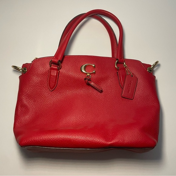 Coach Red Pebbled Leather Remi Satchel Bag - Picture 1 of 4
